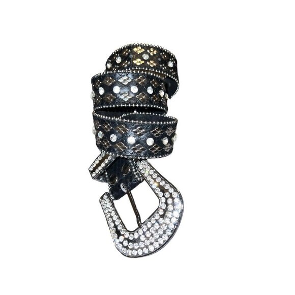 Rhinestones Western Belts Bling Cowgirl Diamond Studded Snake Leather Belt - Picture 1 of 14